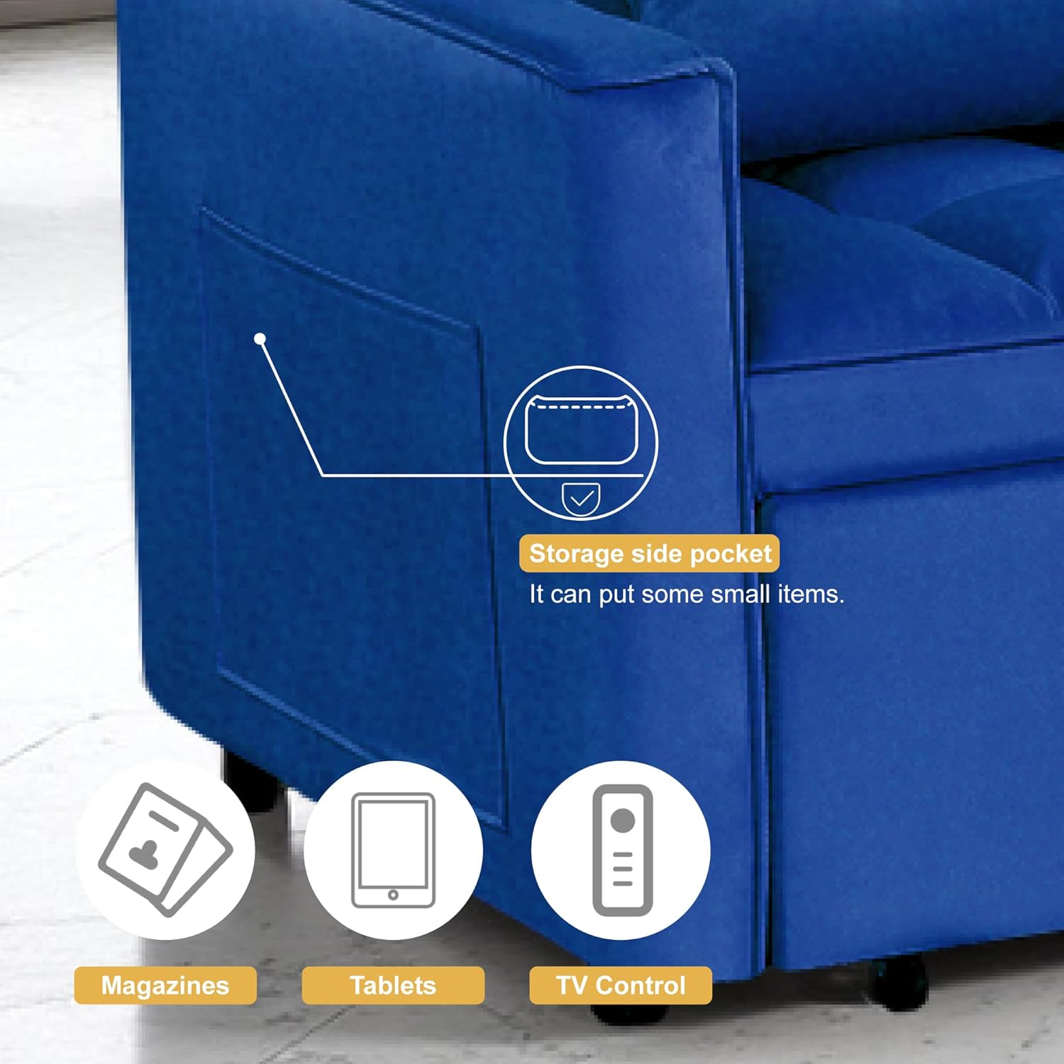 3 in 1 Sleeper Sofa Bed, Futon Sofa Bed for Living Room with Side Pocket, Blue Sleepers Sofas Couch