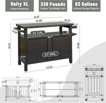 Domi Grill Carts Outdoor Storage Cabinet with Wheels, Metal Outdoor Grill Kitchen Table Dining