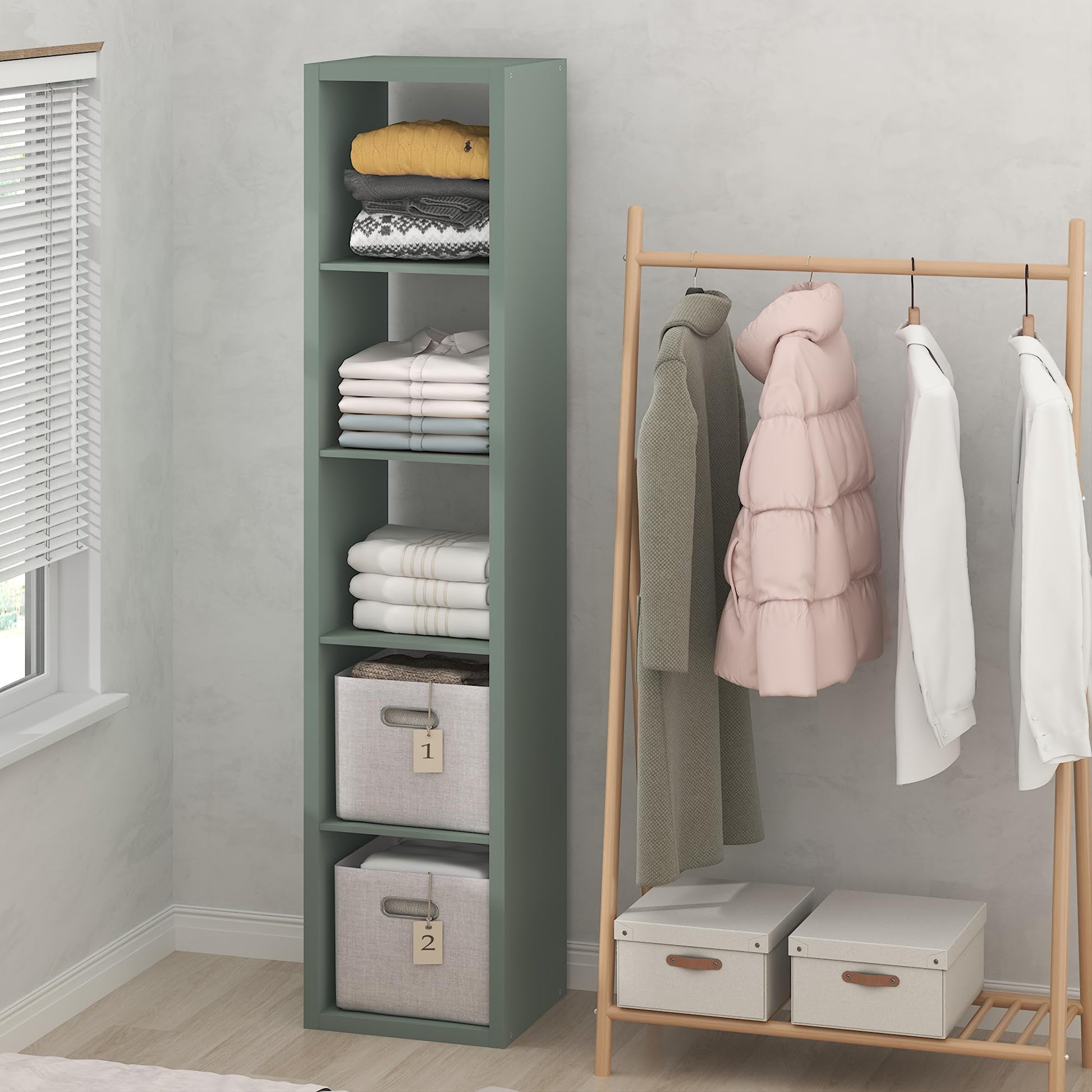 Furinno Cubic Extra Thick 5-Cube Closet Organizers and Storage, Sage Green