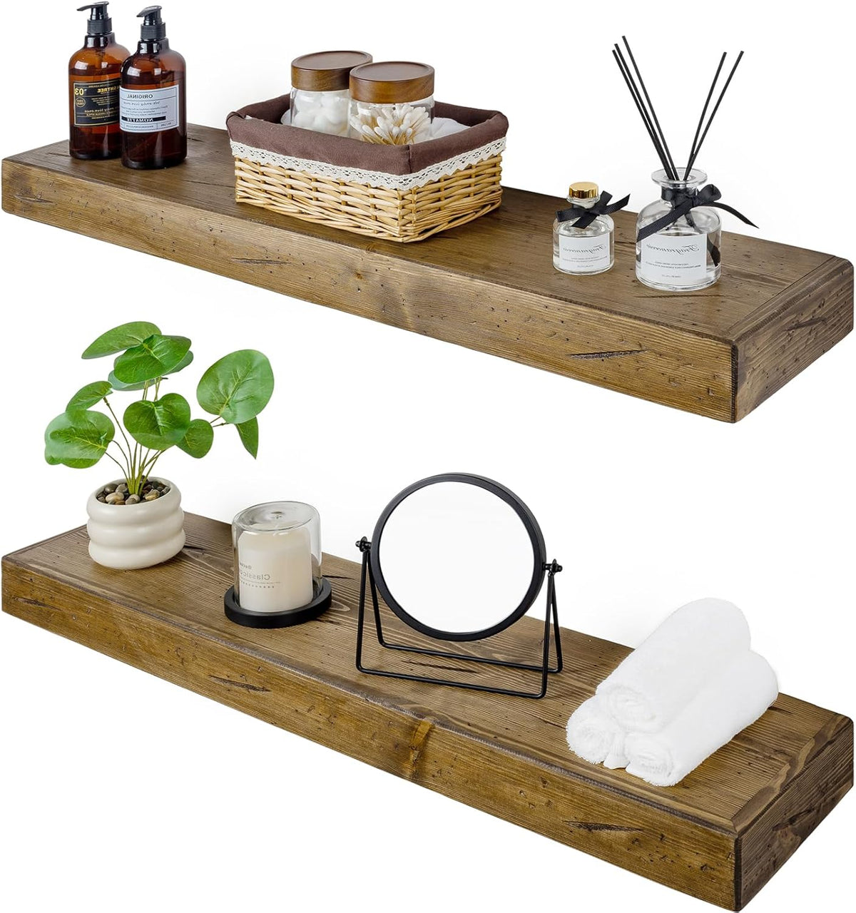 Floating Shelves 3 inch Thick for Wall Set of 2,Solid Pine Wood Wall Mount Shelf for Kitchen Living