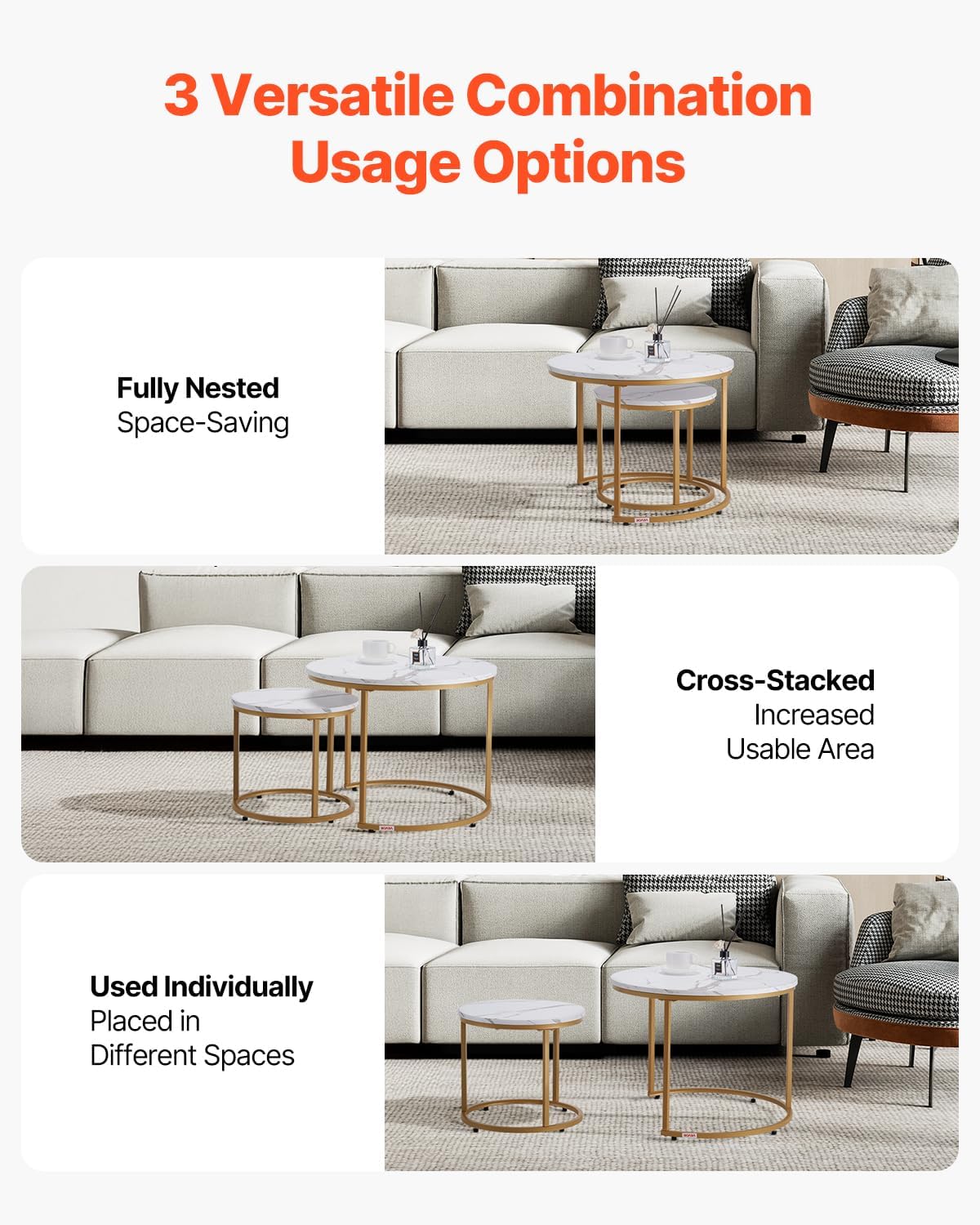 VEVOR Nesting Tables, Coffee Table Set of 2, 23.6 inch Round Coffee Table, Small Coffee Tables