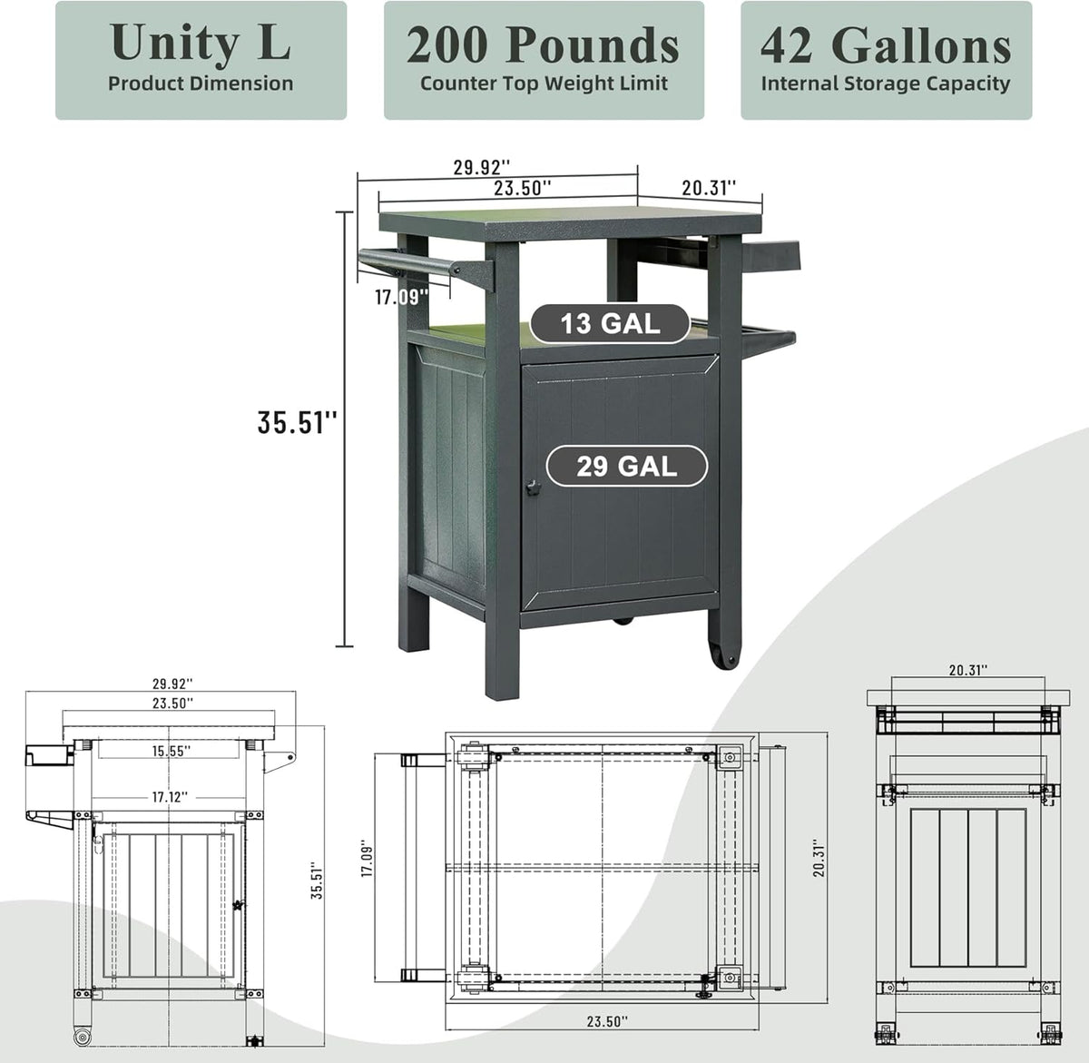 Domi Grill Carts Outdoor with Storage and Wheels, Whole Metal Portable Table and Storage Cabinet