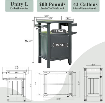 Domi Grill Carts Outdoor with Storage and Wheels, Whole Metal Portable Table and Storage Cabinet