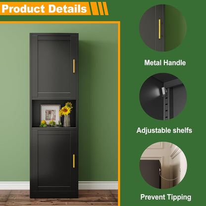 Tall Narrow Storage Cabinet 66.93" H Tall Bathroom Cabinet Metal Pantry Cabinets, 4 Adjustable