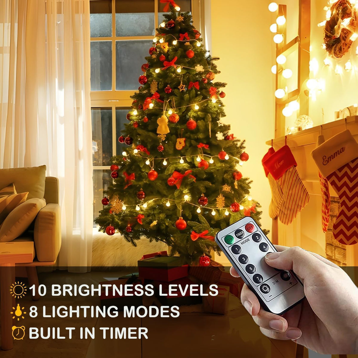 Globe String Lights 65.6 Ft. 120LEDs 8 Modes with Remote,USB Fairy Lights Plug in,Waterproof LED