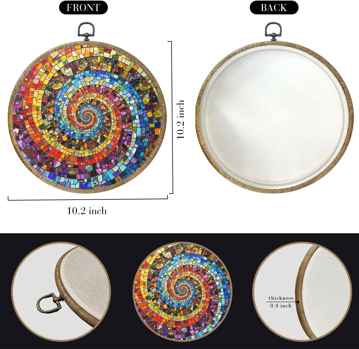 Colorful Glass Style Colorful Geometric Decoration Gift for Art Lovers Framed Round Wall Decor