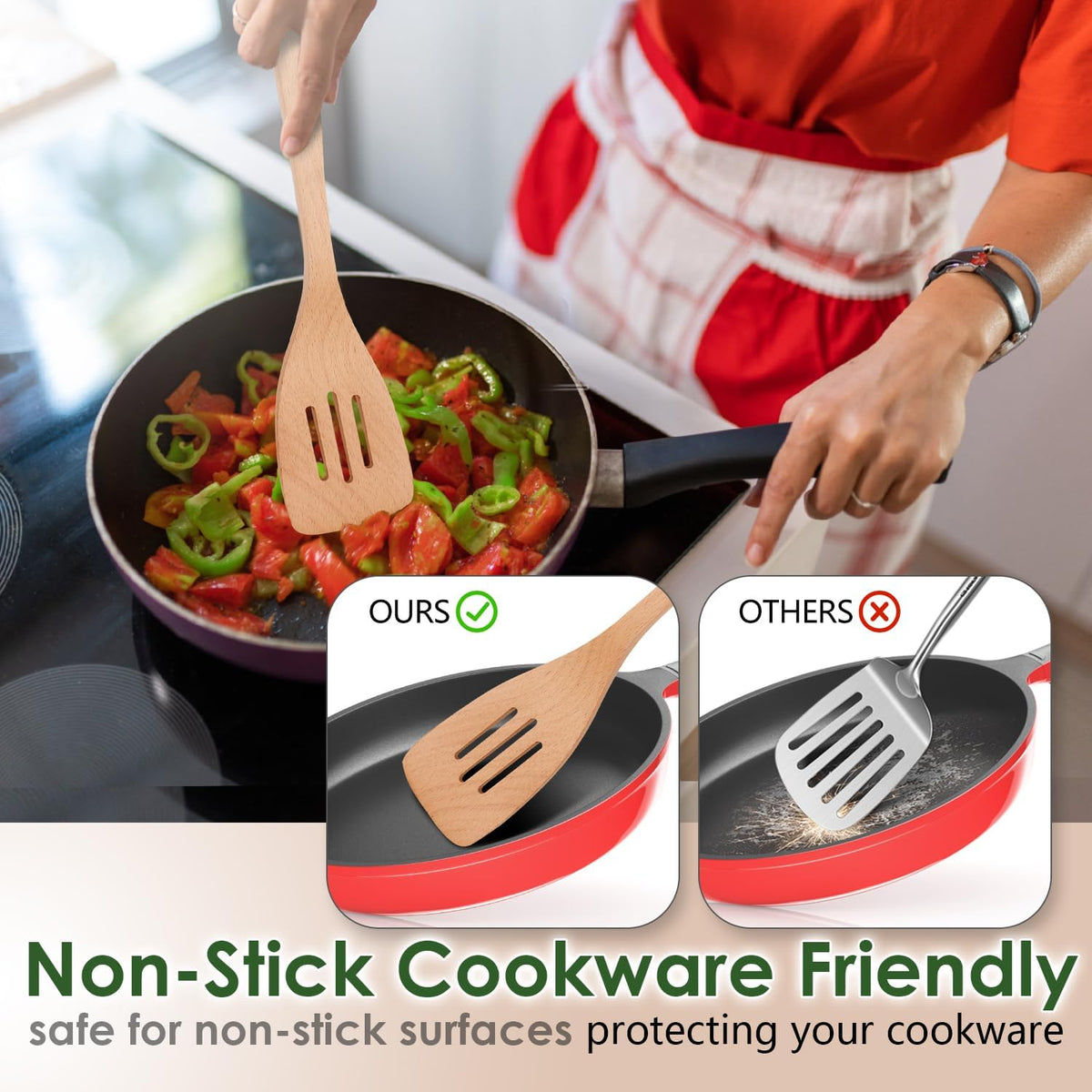 Wooden Spoons for Cooking, 8 Pcs Beech Wood Wooden Kitchen Cooking Spoon Utensil Tools Set Includes