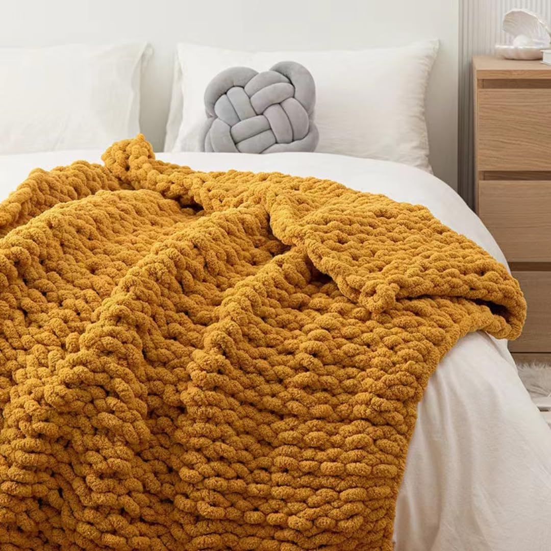 Chunky Knit Blanket Throw 40"*60", Hand Knitted Warm Chenille Throw Blanket, Home Decor Soft Thick