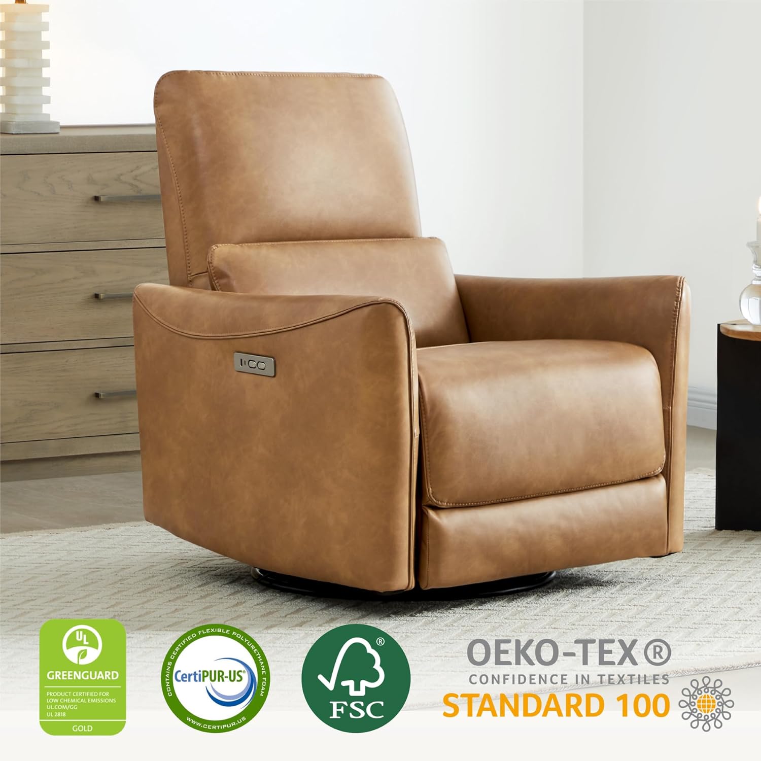 CHITA Power Recliner Chair Swivel Glider, FSC Certified Upholstered Faux Leather Living Room