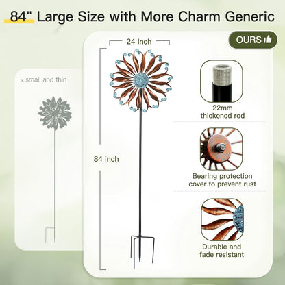 Wind Spinners Outdoor Metal Large with Stake- 84'' Wind Spinners for Yard and Garden - Windmill for