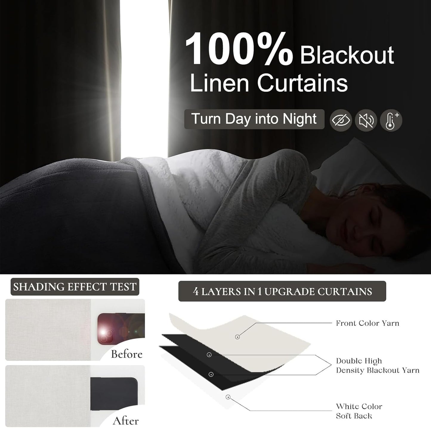 9ft Blackout Curtains Living Room 107 Inches Long 2 Panels, Linen Window Drapes for Bedroom 9 Foot