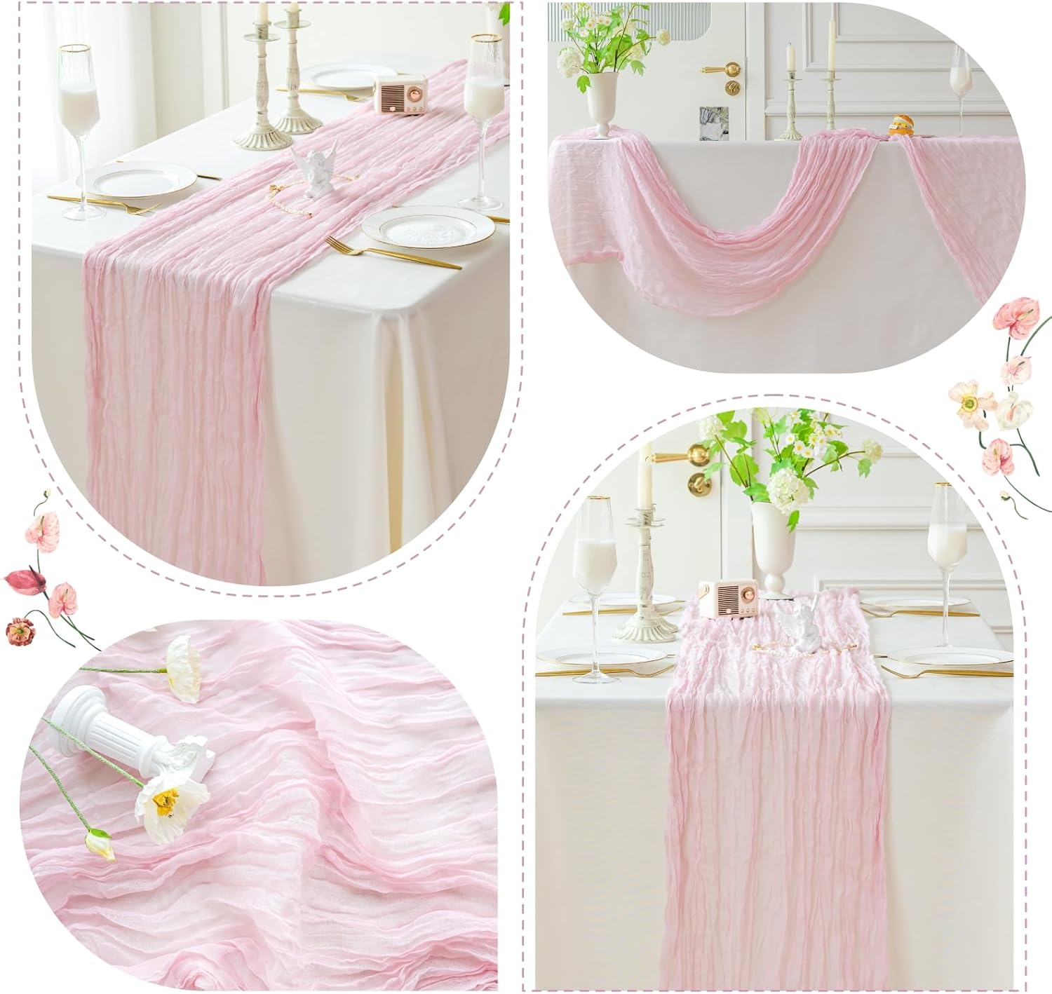 Sioloc 1 Pack Light Pink Cheesecloth Table Runner Fall Autumn Decor for 10ft(35" x120" ) Table