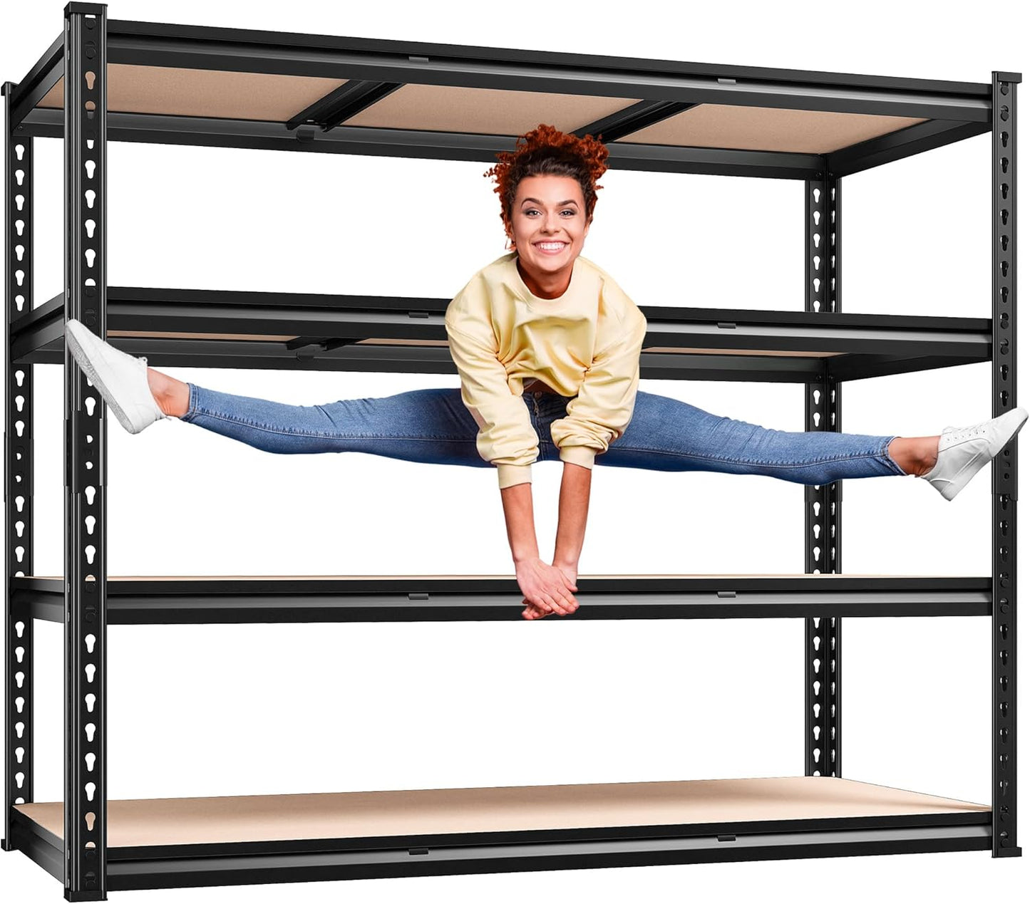 REIBII 48" W Garage Shelving Heavy Duty, 2000LBS Storage Shelves, 4 Tier Adjustable Metal Shelves