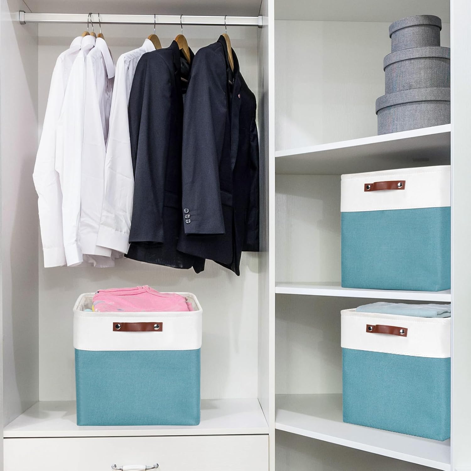 13x13 Cube Storage Bins, Collapsible Fabric Storage Box, 4 Pack Closet Baskets with Handles for