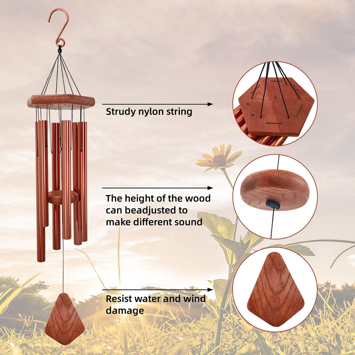 Wind Chimes for Outside, Wind Chimes Outdoor, Windchimes with 6 Tubes for Wedding,Mother's Day and