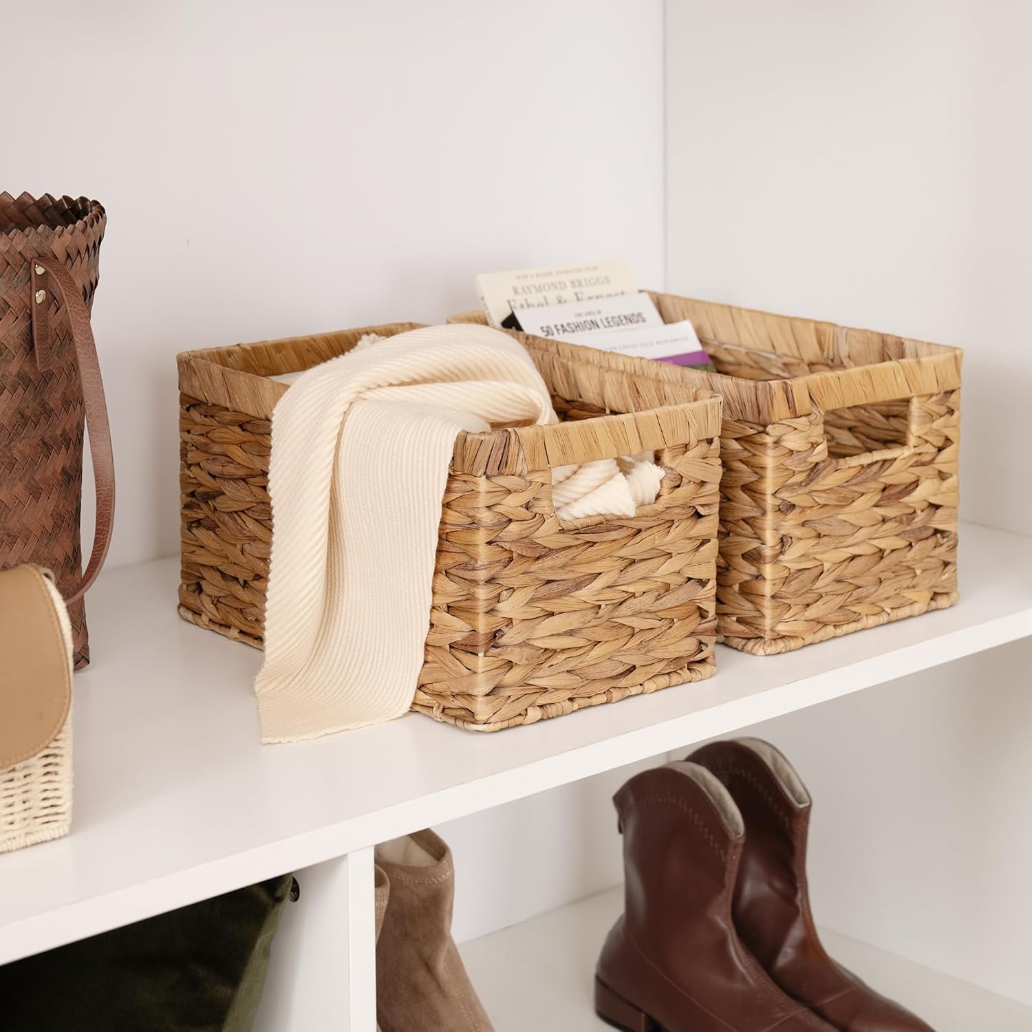 StorageWorks Wicker Basket, Baskets for Organizing, Storage Basket with Built-in Handles, Water