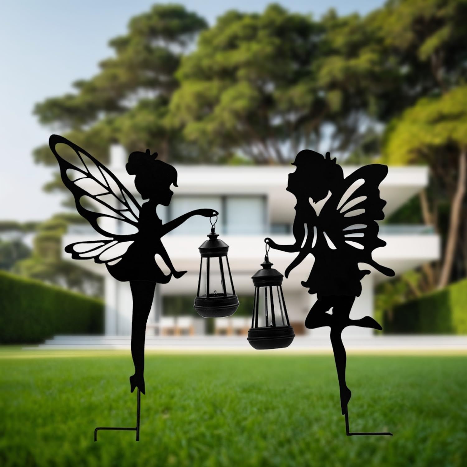Solar Fairy Garden Decor Lights, 2 Packs, Metal Hanging Lanterns with Warm Solar Glow – Exquisite