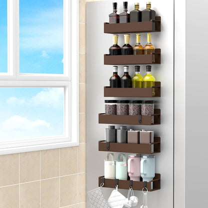 6 Pack Magnetic Spice Rack Organizer for Refrigerator and Oven, Brown Fridge Organizers and Storage