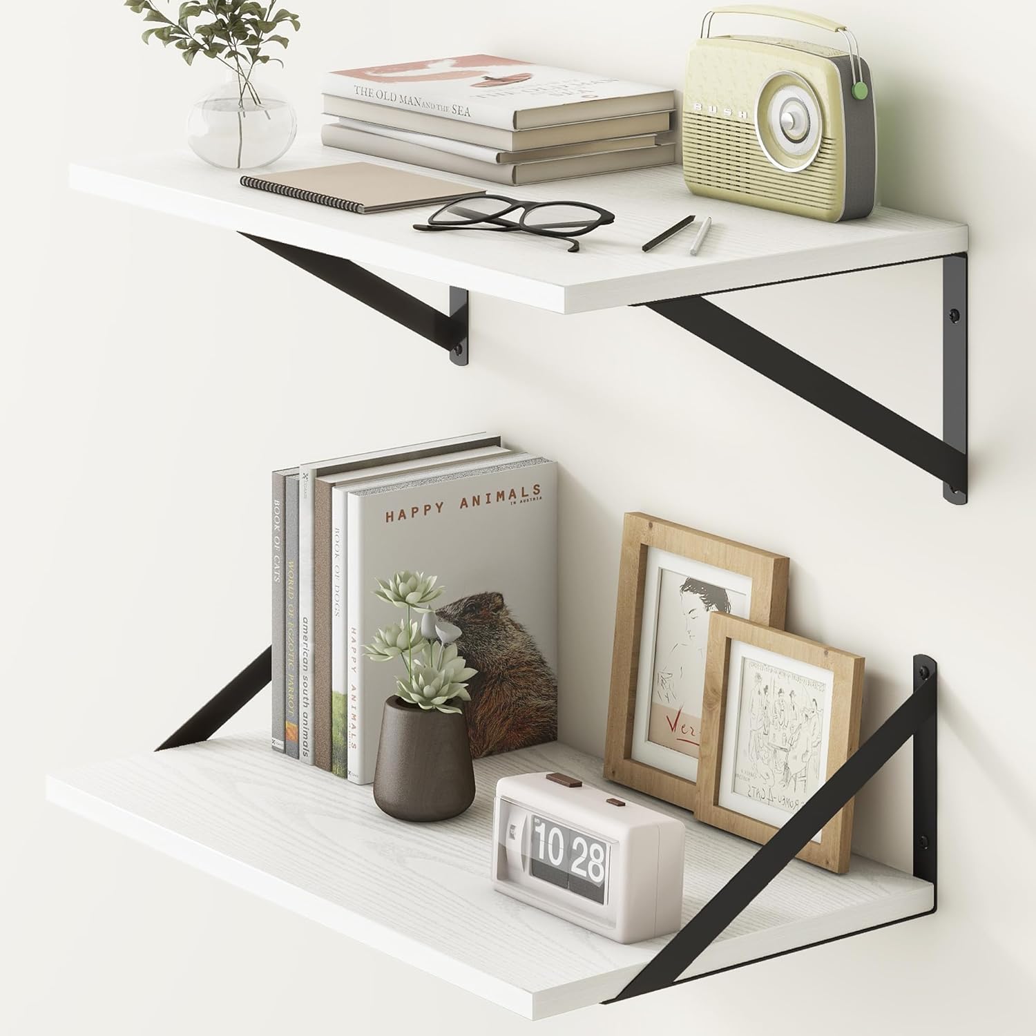 Fun Memories 20 Inch Floating Shelves for Wall, White Bathroom Shelves Set of 2, 12 Inch Deep Wall