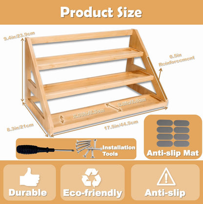 Spice Rack Organizer for Spice Jars: Large Bamboo 3-Tiered Seasoning Rack for Countertop, Kitchen