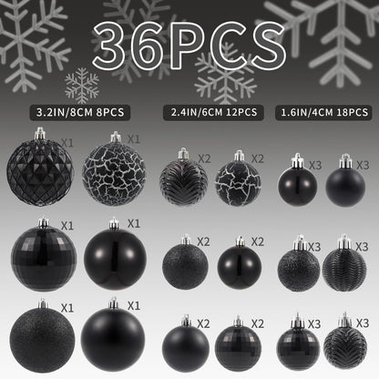 LANGXUN 36pcs Black Christmas Tree Decorations Balls, Bolas De Navidad, 2025 Christmas Decor