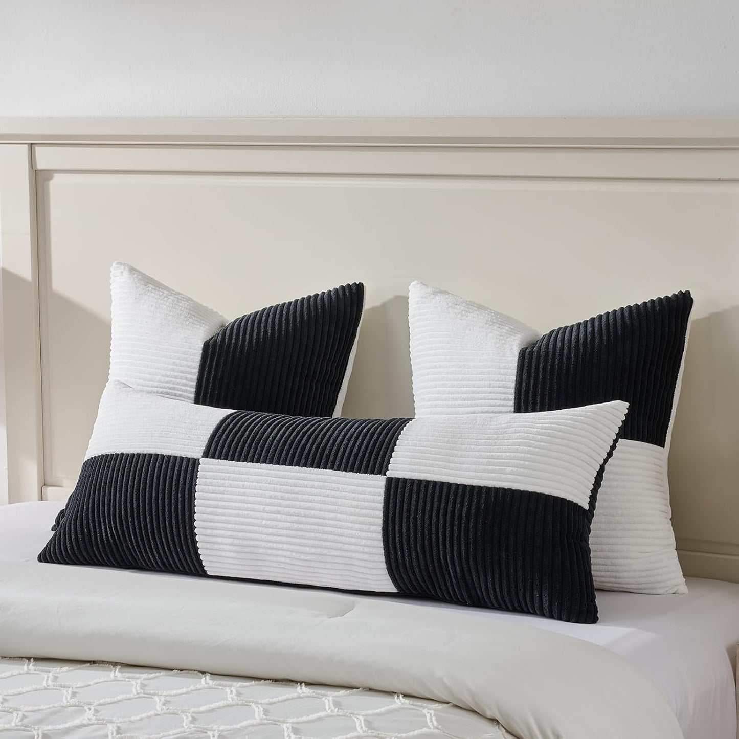 Fancy Homi Set of 2 Black White Euro Decorative Throw Pillow Covers 28x28 Inch for Bedroom Couch
