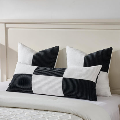 Fancy Homi Set of 2 Black White Euro Decorative Throw Pillow Covers 28x28 Inch for Bedroom Couch