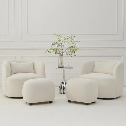 KINWELL 34" Wide 2 Boucle Swivel Barrel Chairs and 2 Ottomans Set, Fully Assembled Sherpa Accent
