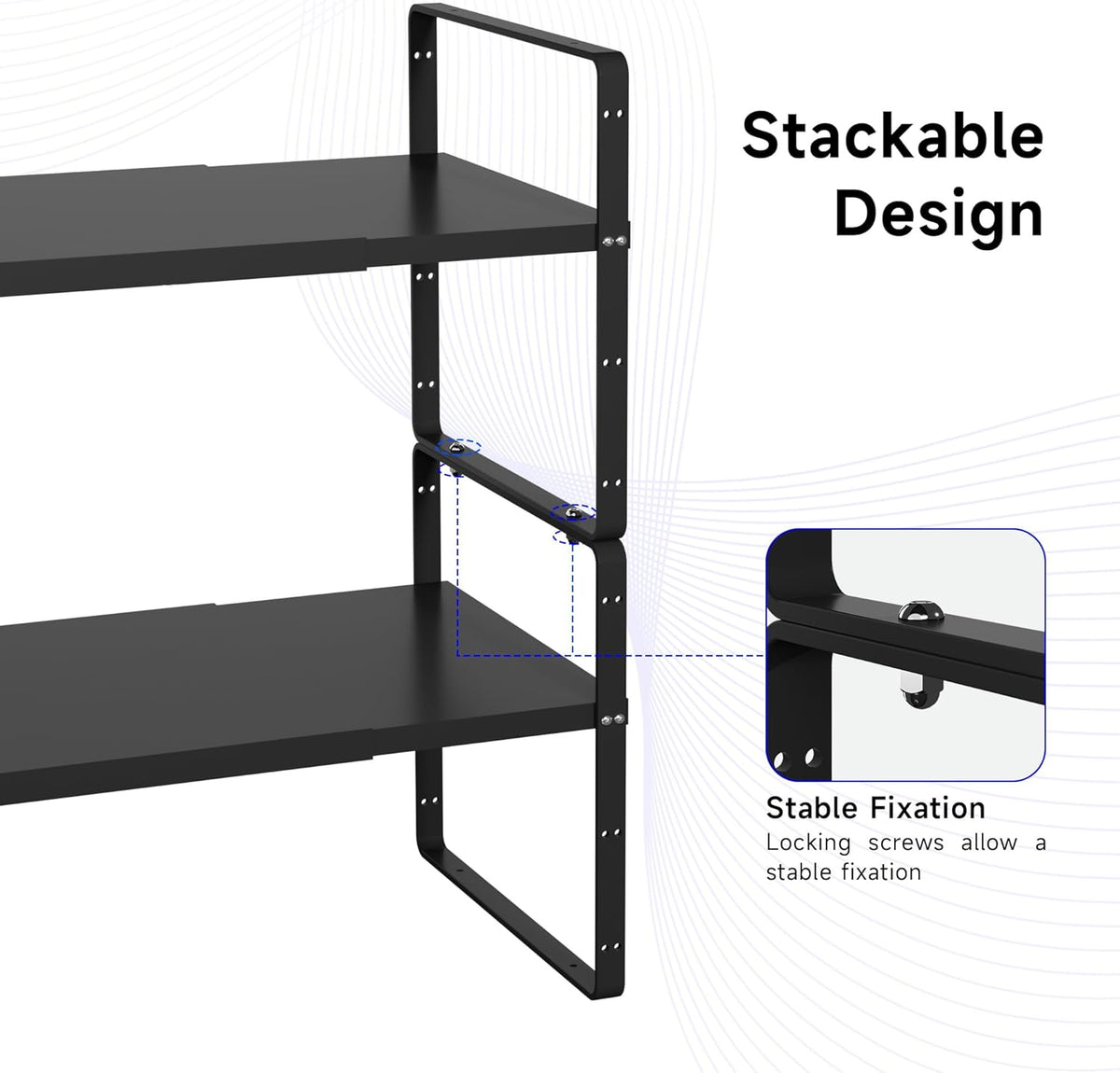 Expandable Cabinet Shelf Organizer, Stackable Kitchen Pantry Counter Storage, Adjustable Cupboard