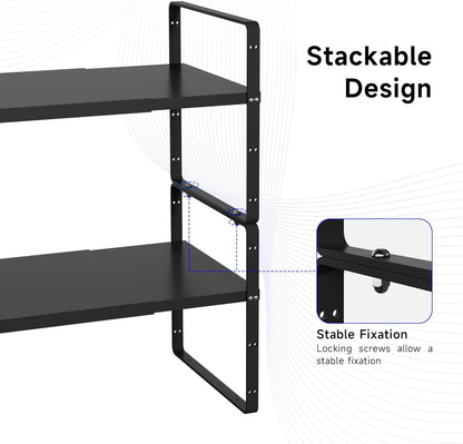 Expandable Cabinet Shelf Organizer, Stackable Kitchen Pantry Counter Storage, Adjustable Cupboard