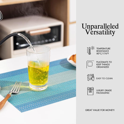 Placemats Set of 4 - Easy Clean Woven Vinyl Placemats for Dining Table, Indoor/Outdoor Place Mats
