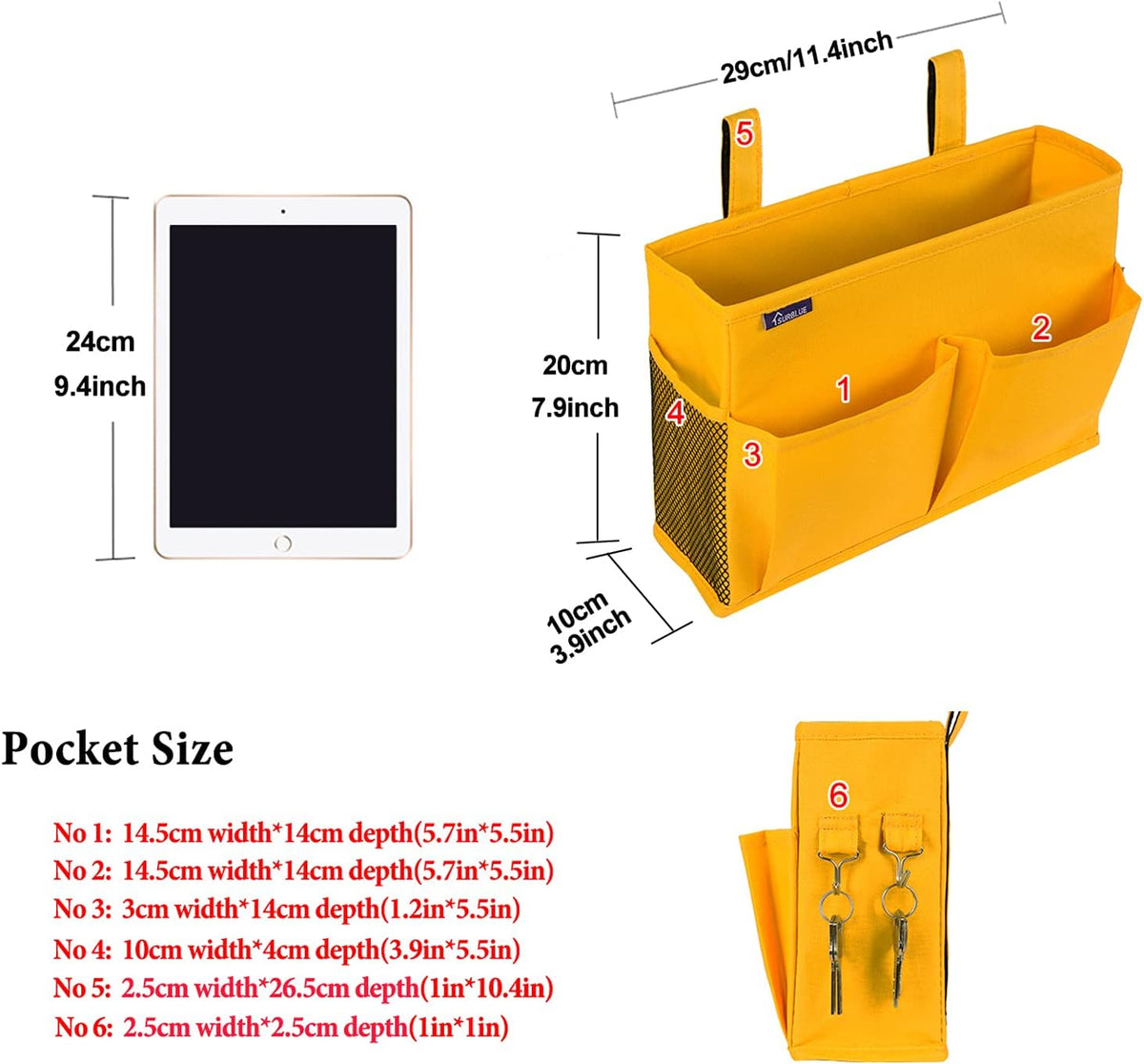 Surblue Bedside Caddy Hanging Bed Organizer Storage Bag Pocket for Bunk and Hospital Beds, College