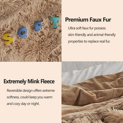 GONAAP Fuzzy Faux Fur Throw Blanket Brown Super Soft Cozy Plush Fuzzy Shaggy Blanket for Couch Sofa