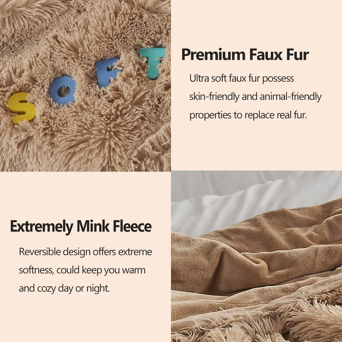 GONAAP Fuzzy Faux Fur Throw Blanket Queen Size Brown Super Soft Cozy Plush Fuzzy Shaggy Blanket for