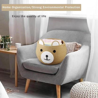 PandaEar Cotton Rope Baby Basket, Baby Gift Basket Nursery Laundry Organizer with Cute Bear Design