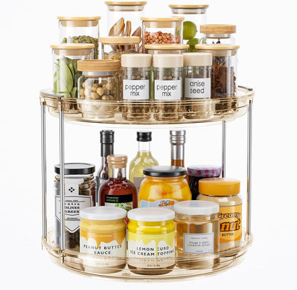 LAMU 2 Tier Lazy Susan Turntable Organizer 10.6'' Rotating Spice Rack Organization for Cabinet