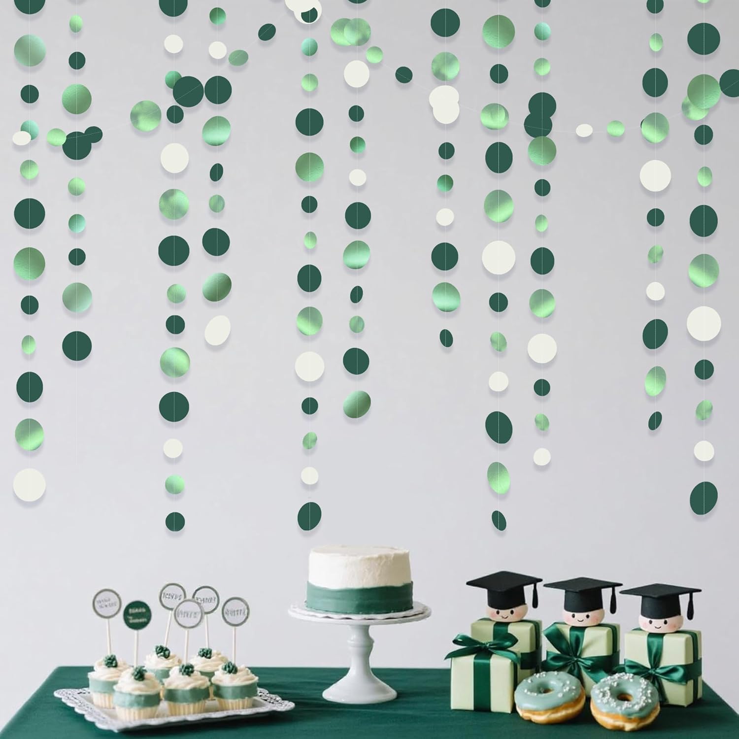 46 Ft Sage Green Party Decorations Metallic Sage Green White Polka Dots Garlands Hanging Paper