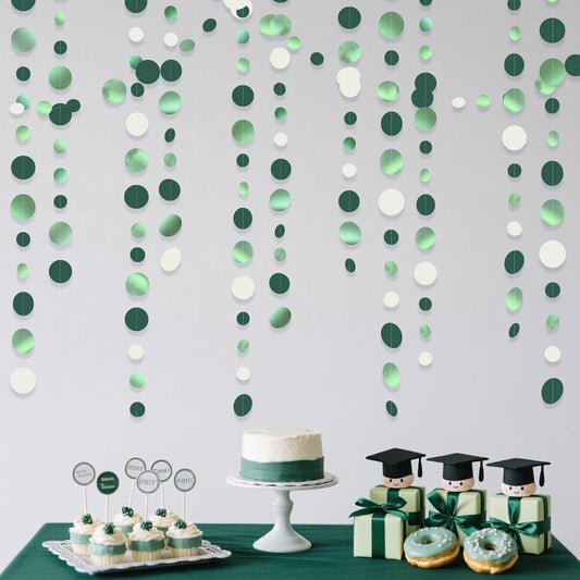 46 Ft Sage Green Party Decorations Metallic Sage Green White Polka Dots Garlands Hanging Paper
