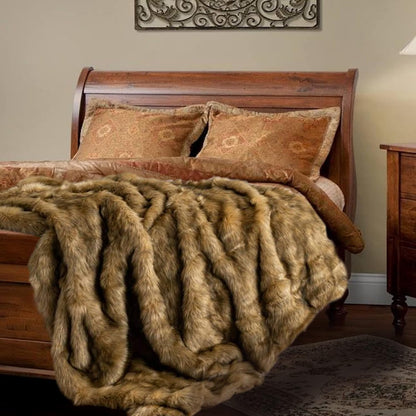 BATTILO HOME Golden Faux Fur Throw Blanket for Couch Sofa, Long Pile Fur Blankets and Throws