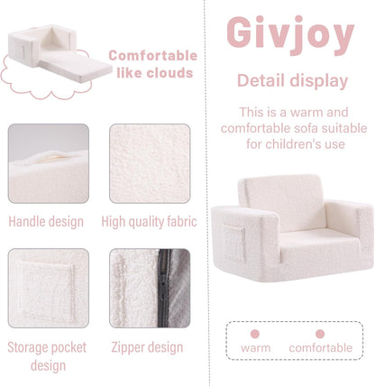 Toddler Chair Sherpa Kids Couch, 2-in-1 Soft Kids Sofa Lounger for Bedroom, Convertible Couch for