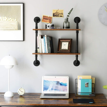 IBUYKE 26" Pipe Floating Shelves,2-Tiers Industrial Pipe Shelves, Rustic Wall Mount Bookshelf,Metal