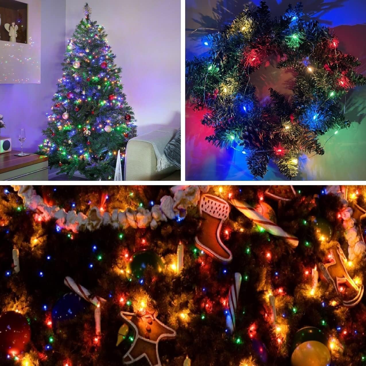 4-Pack Multicolor Christmas Fairy Lights Battery Operated with Timer, Waterproof 16FT 50 LED String