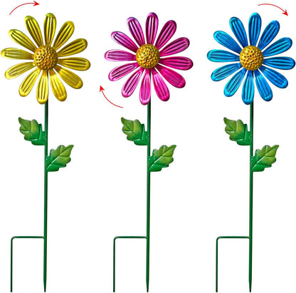WAIU Metal Daisy Garden Stakes, Wind Catcher Spinner Garden Stakes, Garden Windmill Stakes Outdoor