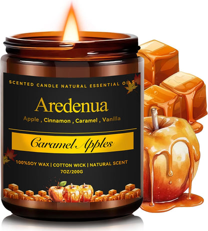Fall Candles - Caramel Apple Candle | Fall Scented Candle, Thanksgiving Gifts - 7oz Autumn Soy