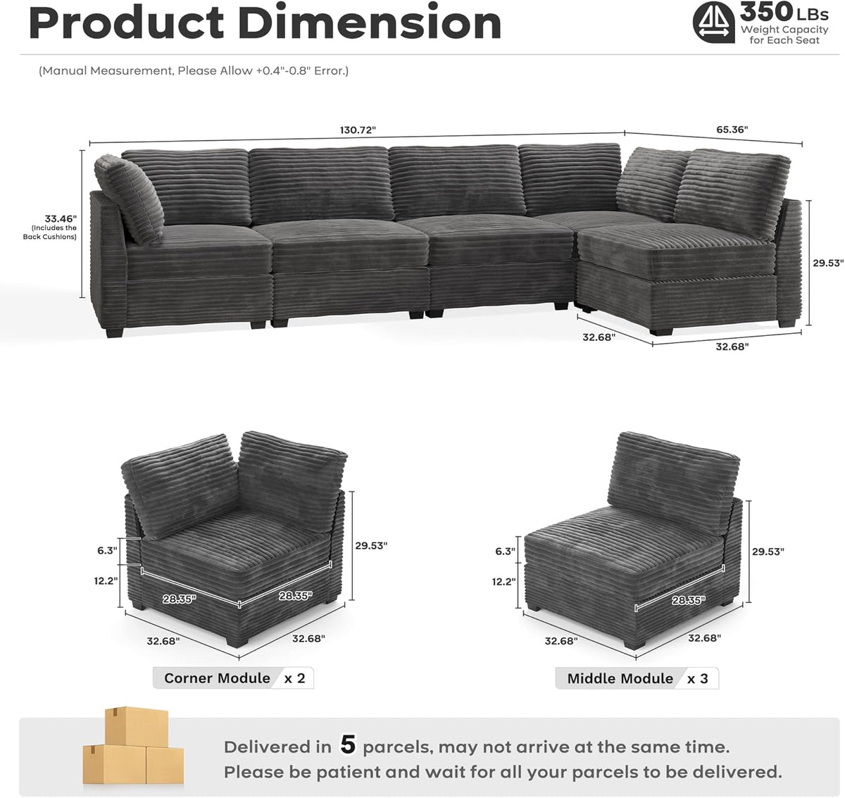 ovios Sectional Sofa Couch with L-Shape Chaise Oversized, Comfy Modular Cloud Couches with Deep