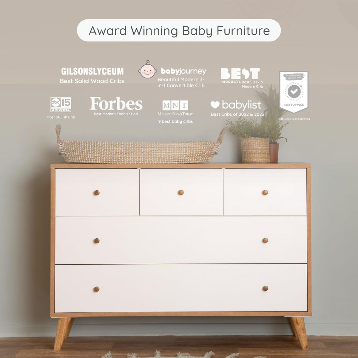 dadada Austin 5-Drawer Dresser for Nursery and Bedroom - Modern Design, Large Storage, Baby-Safe