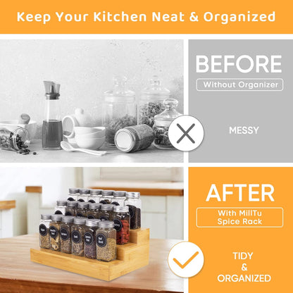 Bamboo Spice Rack Organizer for Cabinet 3 Tier Countertop Step Spice Shelf for Kitchen Storage and