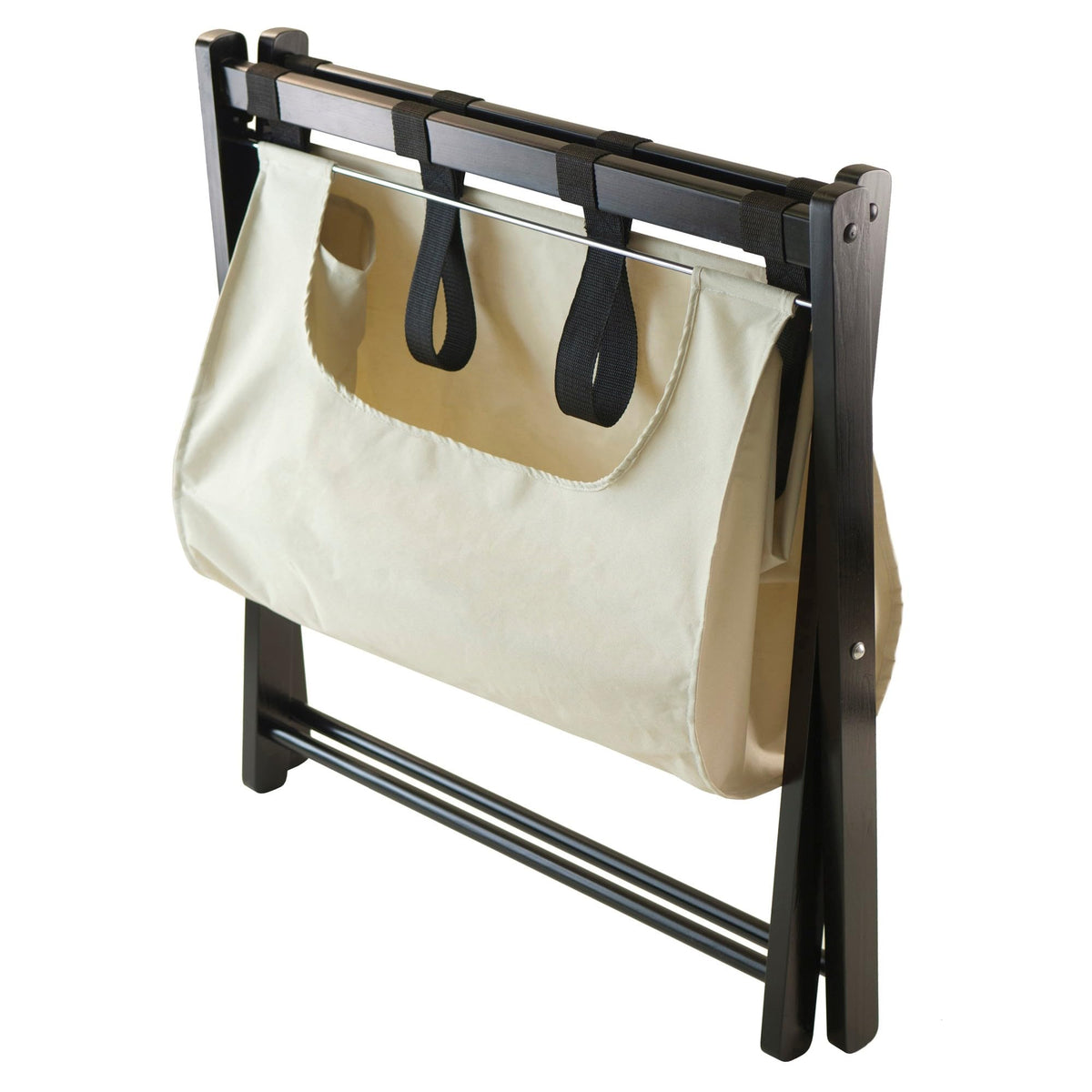 Winsome 92535 Dora Wood Foldable Luggage Rack With Removable Fabric Basket, Espresso