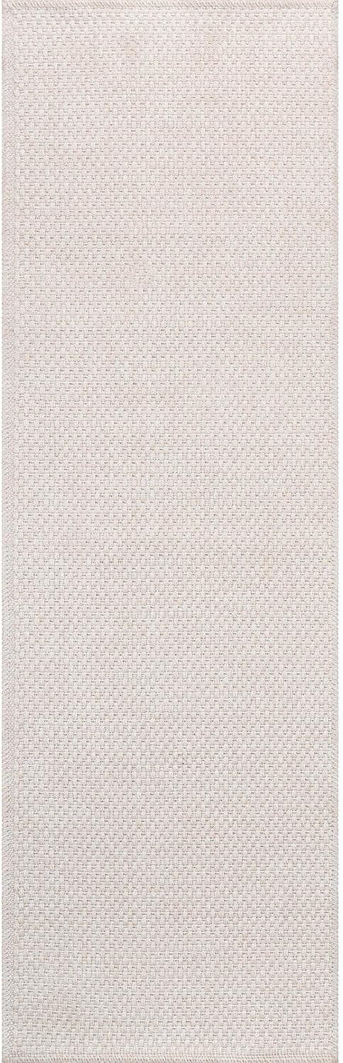 CAMILSON Indoor and Outdoor Runner Rug Off-White Solid Woven Design Easy-Cleaning Non Shedding