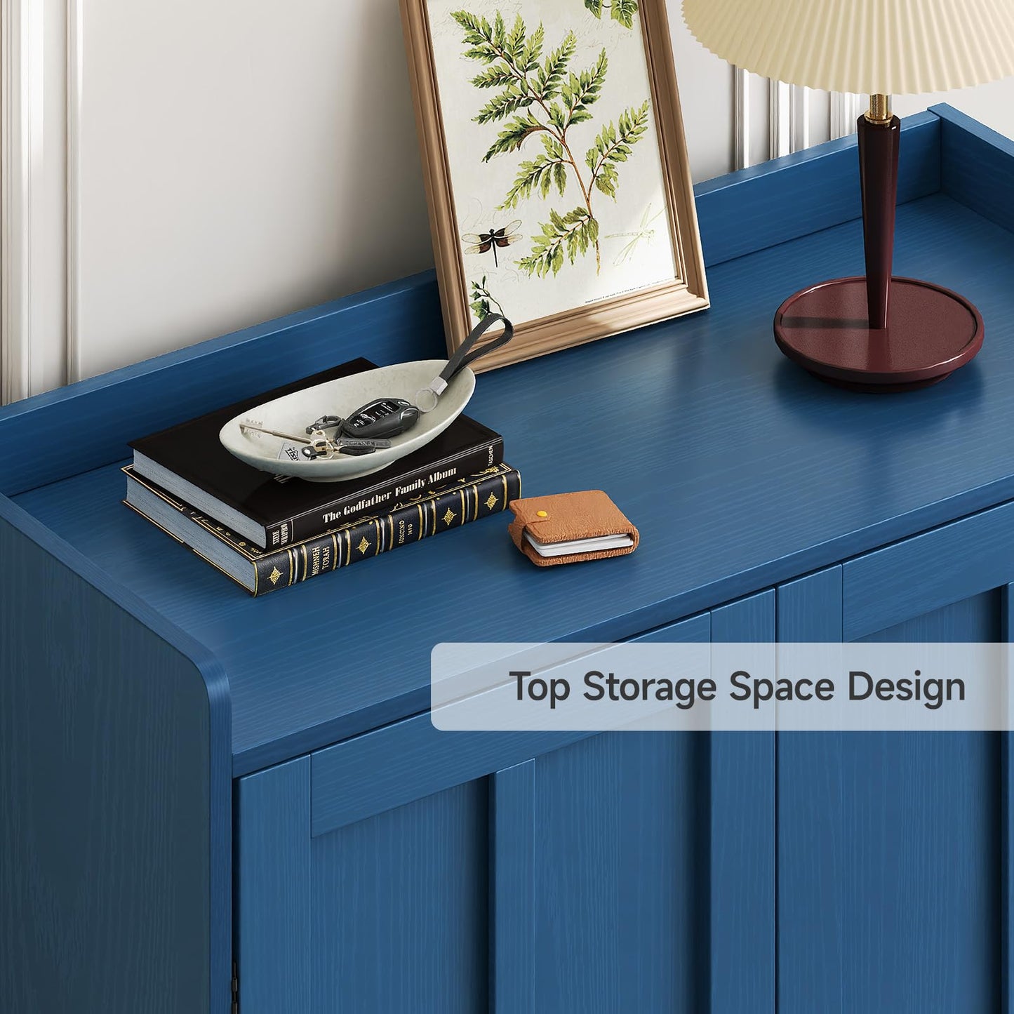 ComfyCorner Shoe Cabinet with Cross Molding Doors, 6-Tier Storage, Blue